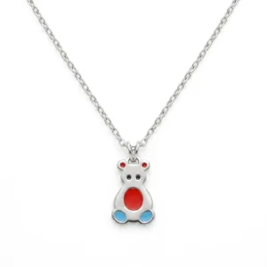 925 silver cute bear enamel necklace