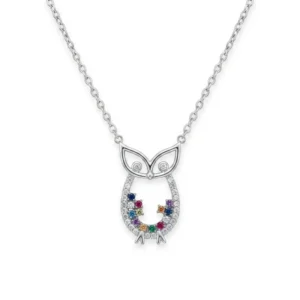 925 silver owl rainbow stone necklace