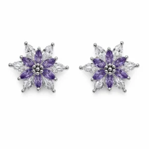 925 silver purple floral zircon stud earrings