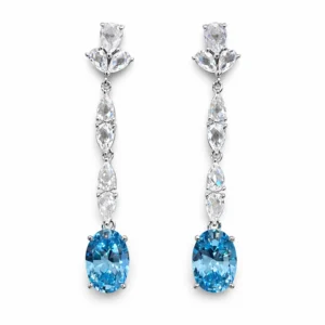 925 silver blue oval drop zircon earrings