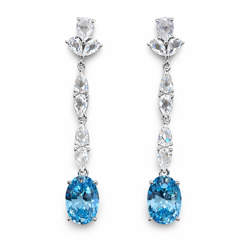 925 silver blue oval drop zircon earrings 925 silver blue oval drop zircon earrings