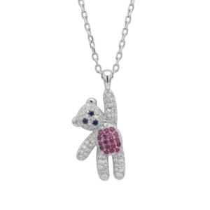 925 sterling silver teddy bear necklace with colored stones