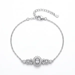 925 silver oval halo charm bracelet