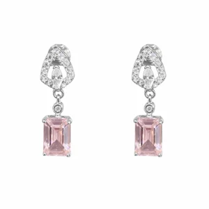 925 silver pink emerald cut drop zircon earrings