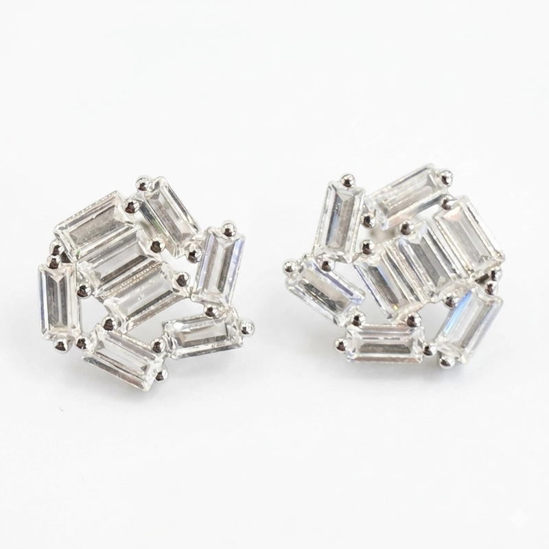 925 silver geometric baguette zircon cluster earrings 925 silver geometric baguette zircon cluster earrings