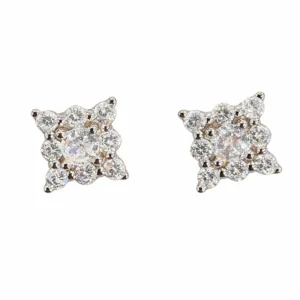 925 silver square cluster zircon stud earrings