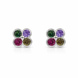 925 silver colorful flower stud earrings