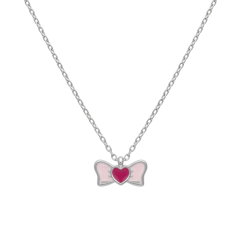 925 silver pink bow heart charm necklace 925 silver pink bow heart charm necklace