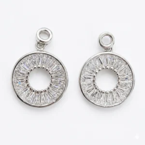 925 silver circular baguette halo drop earrings