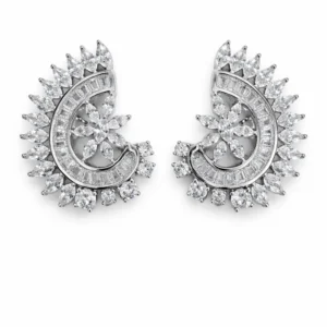 925 silver crescent floral zircon statement earrings