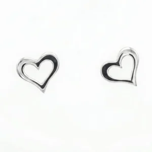 925 italian silver minimal open heart stud earrings