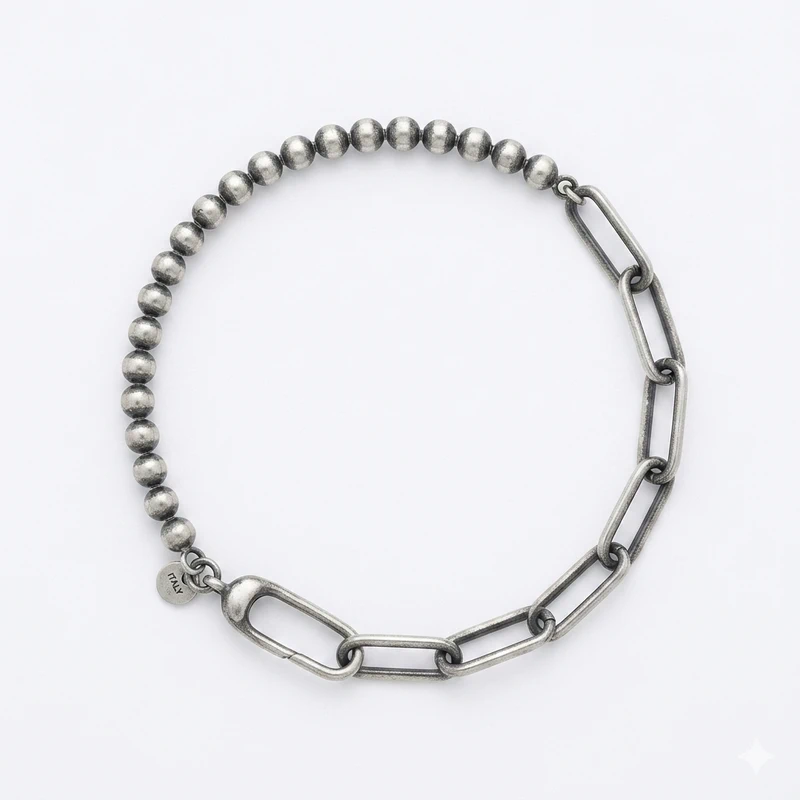 925 silver mixed bead & link chain bracelet 925 silver mixed bead & link chain bracelet