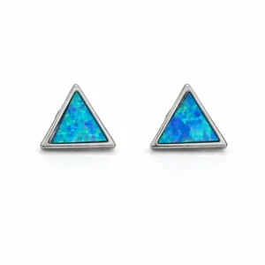 925 silver triangle blue opal stud earrings