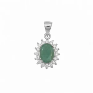 925 silver emerald gemstone halo pendant