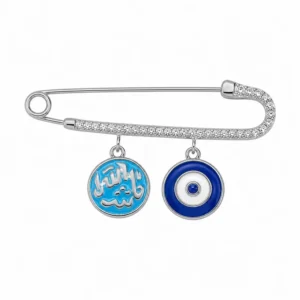 925 silver mashallah & eye safety pin brooch