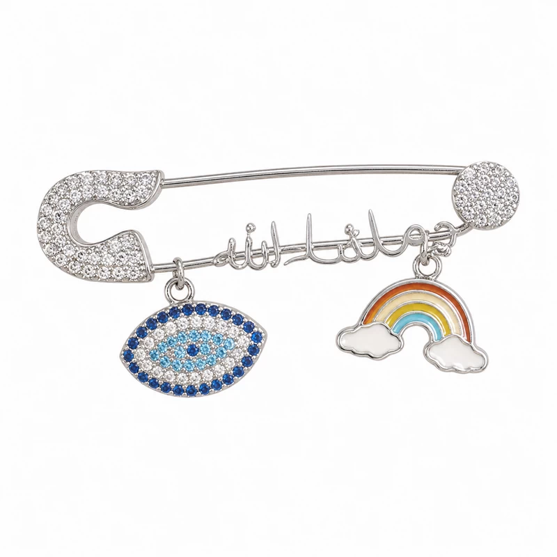 925 silver mashallah, eye & rainbow safety pin brooch 925 silver mashallah, eye & rainbow safety pin brooch
