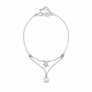 925 silver star & pearl layered anklet
