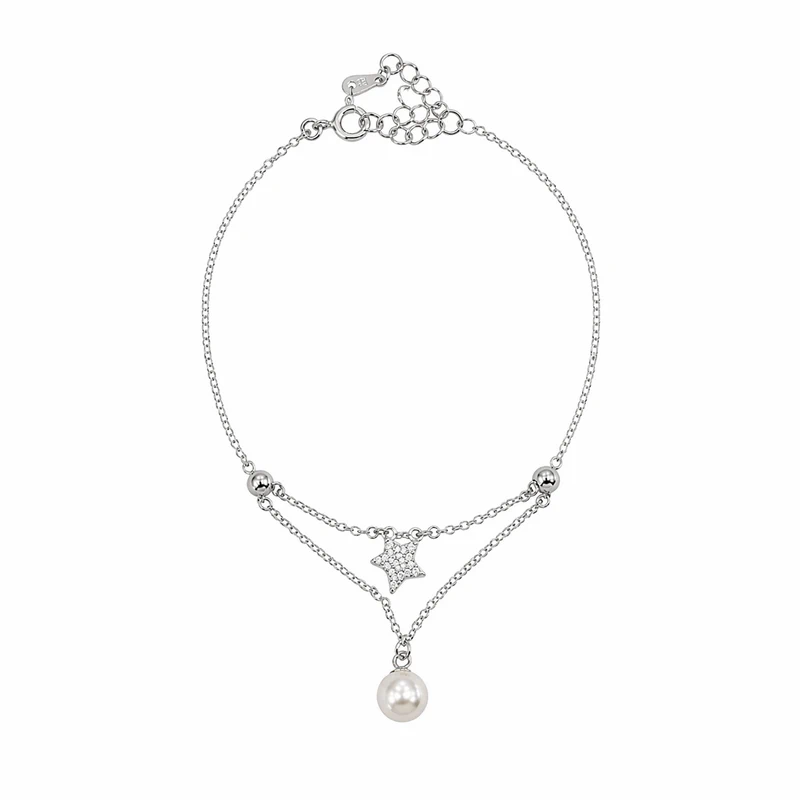 925 silver star & pearl layered anklet 925 silver star & pearl layered anklet