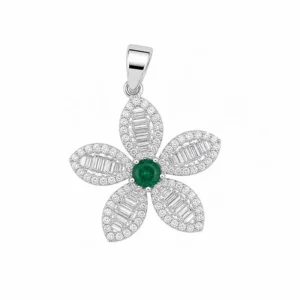 925 silver emerald flower pendant