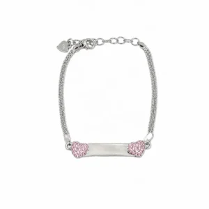 925 silver pink heart id bracelet