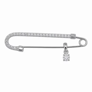 925 silver zircon safety pin brooch with hanging stone