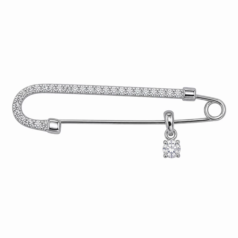 925 silver zircon safety pin brooch with hanging stone 925 silver zircon safety pin brooch with hanging stone