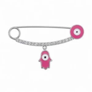 925 silver pink eye hamsa safety pin brooch