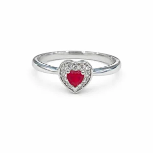 925 silver red heart halo ring