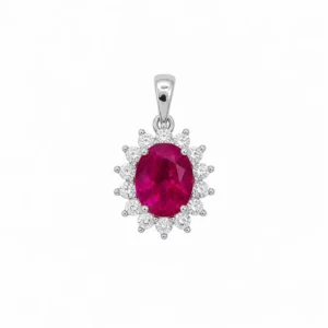 925 silver red halo pendant
