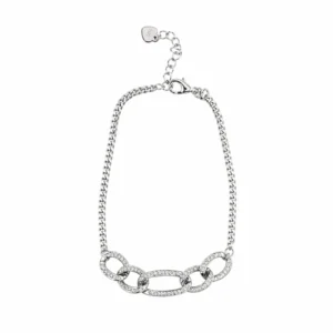 925 silver italian link pavé chain bracelet