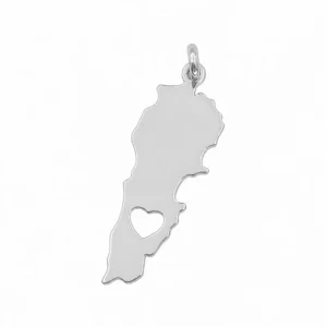 925 silver lebanon map heart pendant