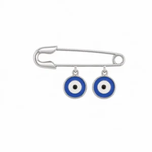 925 silver double evil eye safety pin brooch