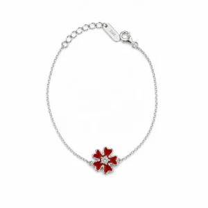925 silver red enamel flower bracelet