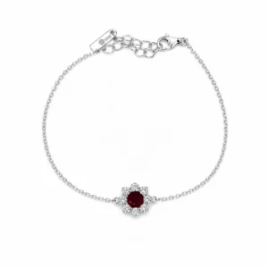 925 silver red zircon flower bracelet