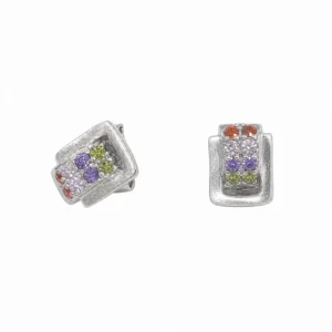 925 silver rainbow mosaic stud earrings