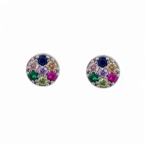 925 silver rainbow circle stud earrings