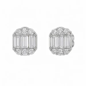 925 silver baguette halo stud earrings