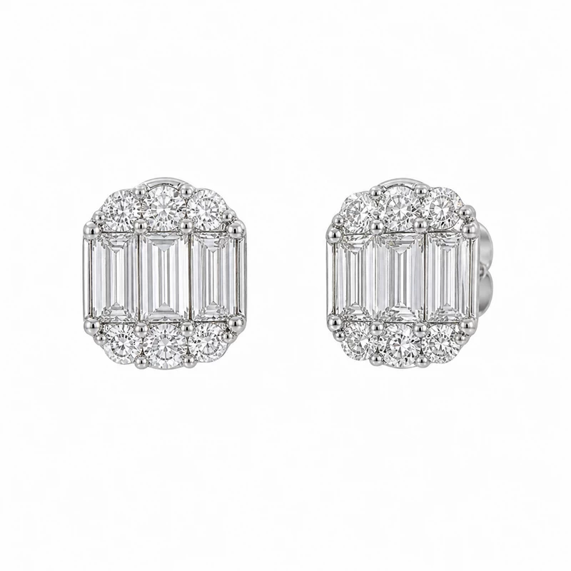 925 silver baguette halo stud earrings 925 silver baguette halo stud earrings