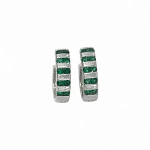 925 silver emerald stripe huggie earrings