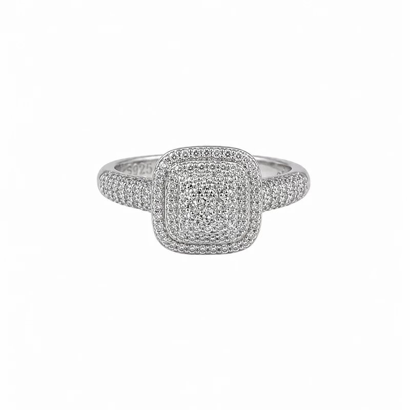 925 silver pavé cushion ring 925 silver pavé cushion ring