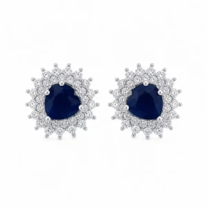 925 silver sapphire heart halo stud earrings
