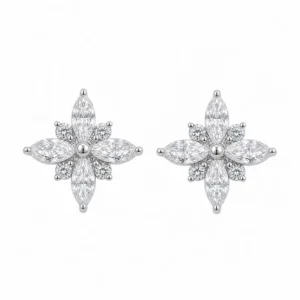 925 silver floral marquise stud earrings