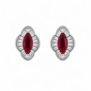 925 silver red marquis halo stud earrings